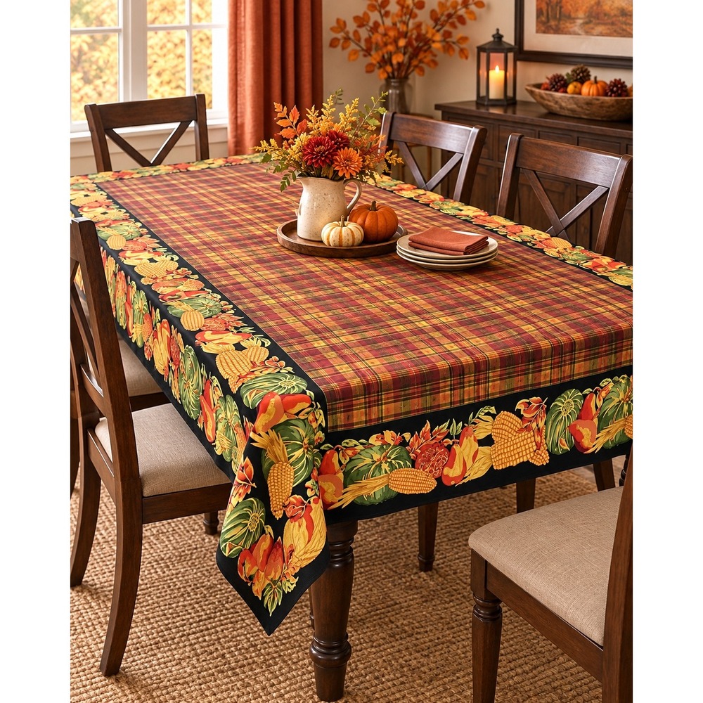 April Cornell Harvest Plaid Thanksgiving Cotton Tablecloth 60x84